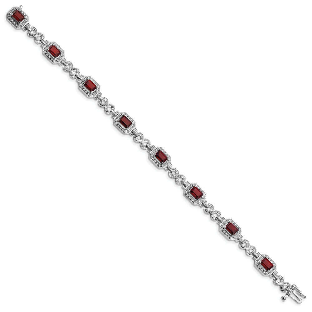 Silver Diamond Octagon Garnet Gemstone Bracelet