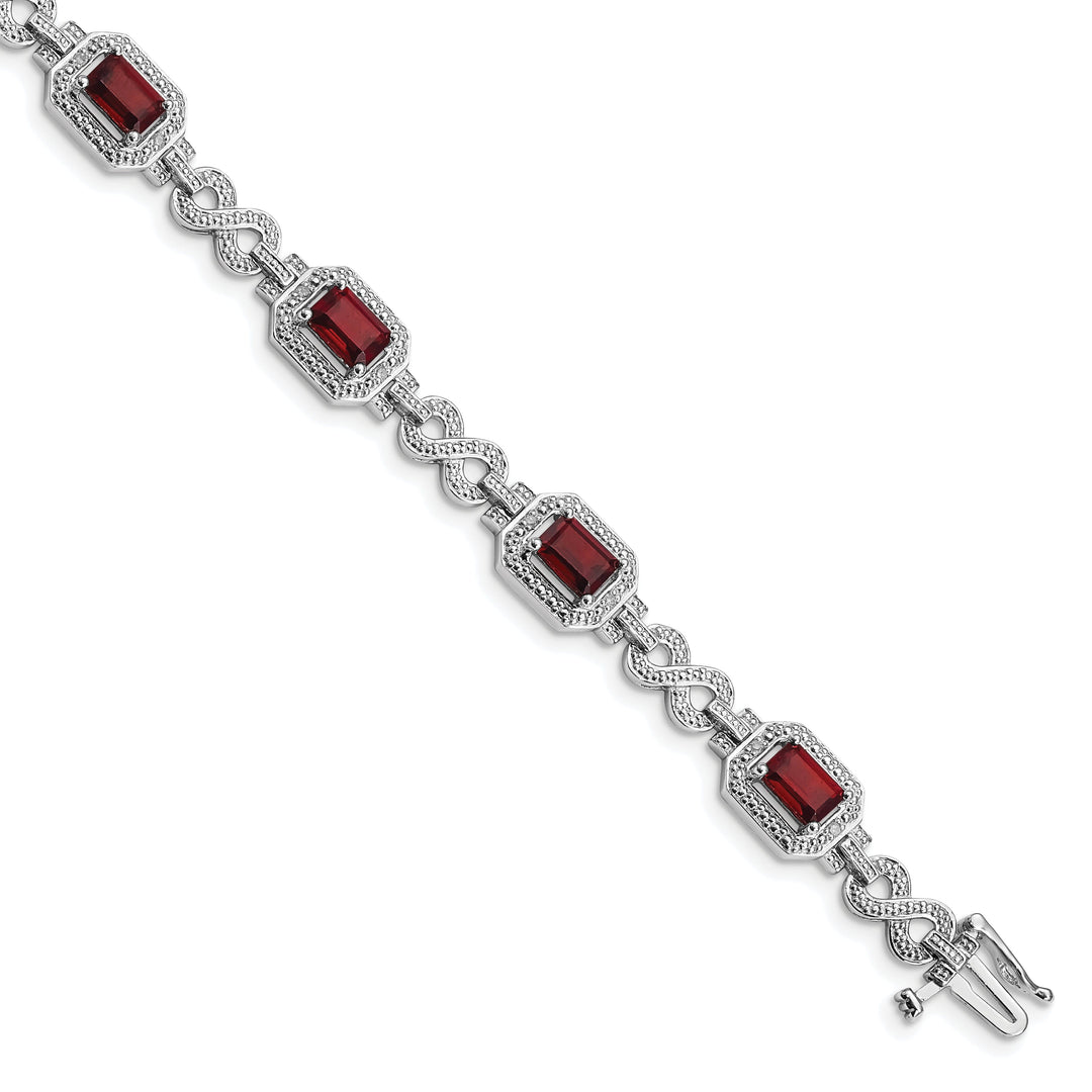 Silver Diamond Octagon Garnet Gemstone Bracelet