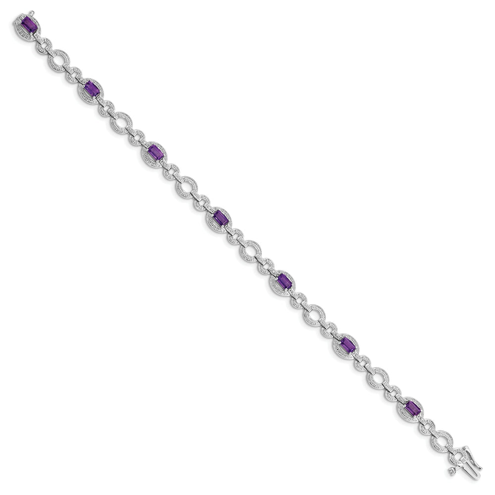 Silver Amethyst Gemstone Oval Link Bracelet