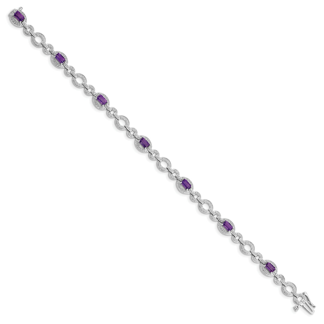Silver Amethyst Gemstone Oval Link Bracelet