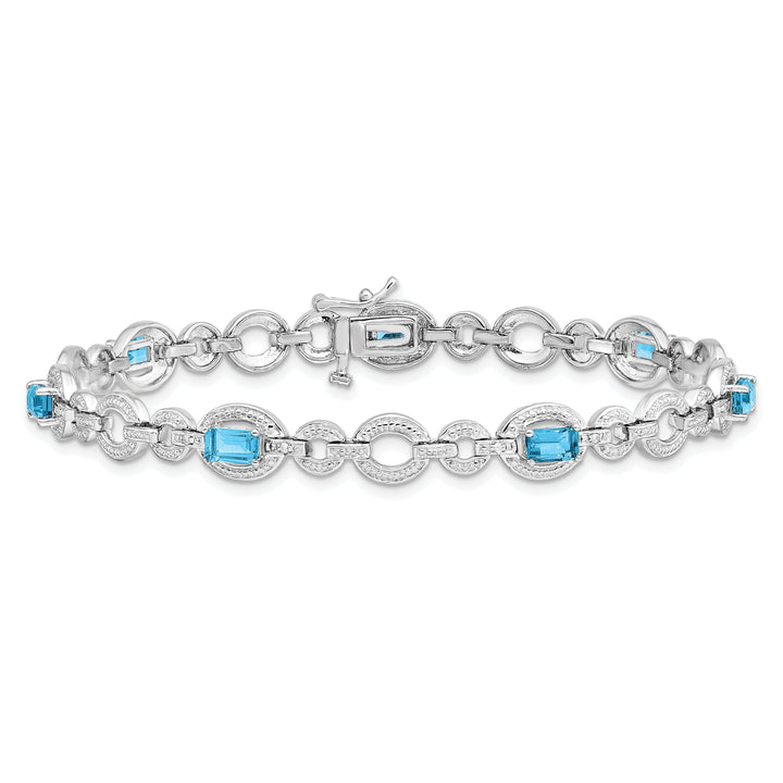 Silver Diamond BlueTopaz Gemstone Bracelet