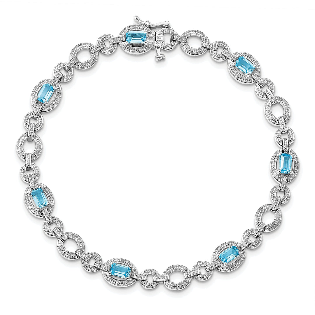 Silver Diamond BlueTopaz Gemstone Bracelet