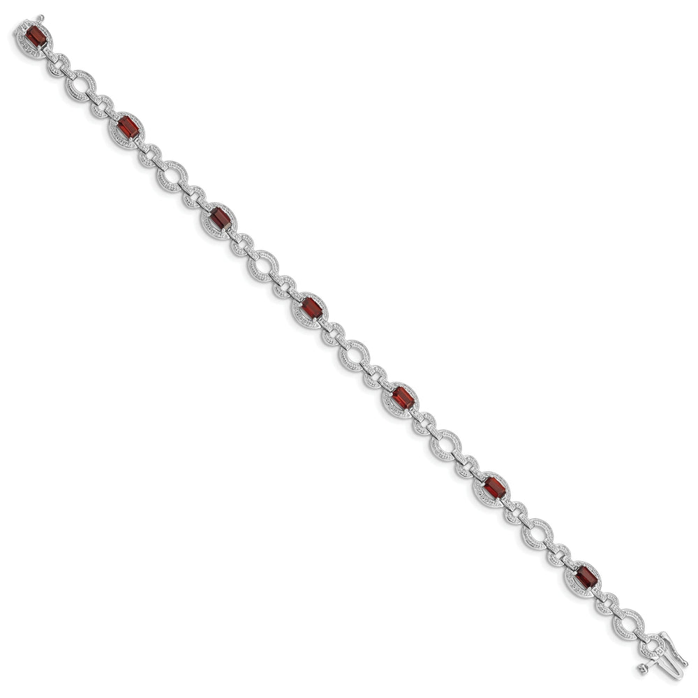 Silver Garnet Gemstone Oval Link Bracelet
