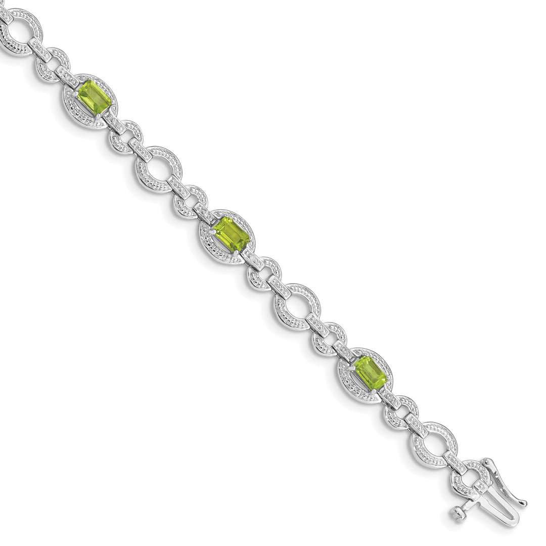 Silver Peridot Gemstone Diamond Bracelet