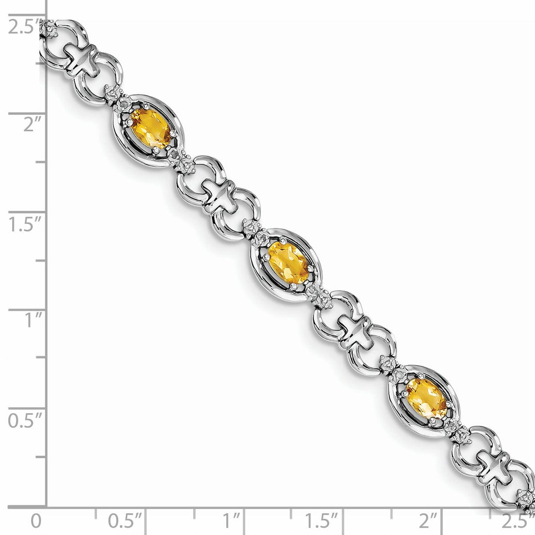 Silver Polish Citrine Gemstone Diamond Bracelet
