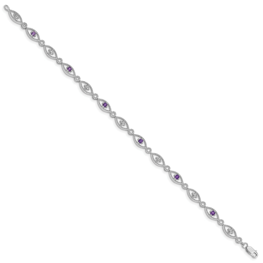 Silver Diamond Amethyst Gemstone Bracelet