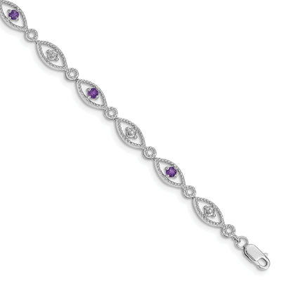 Silver Diamond Amethyst Gemstone Bracelet