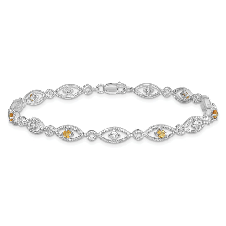 Silver Citrine Gemstone Round Diamond Bracelet