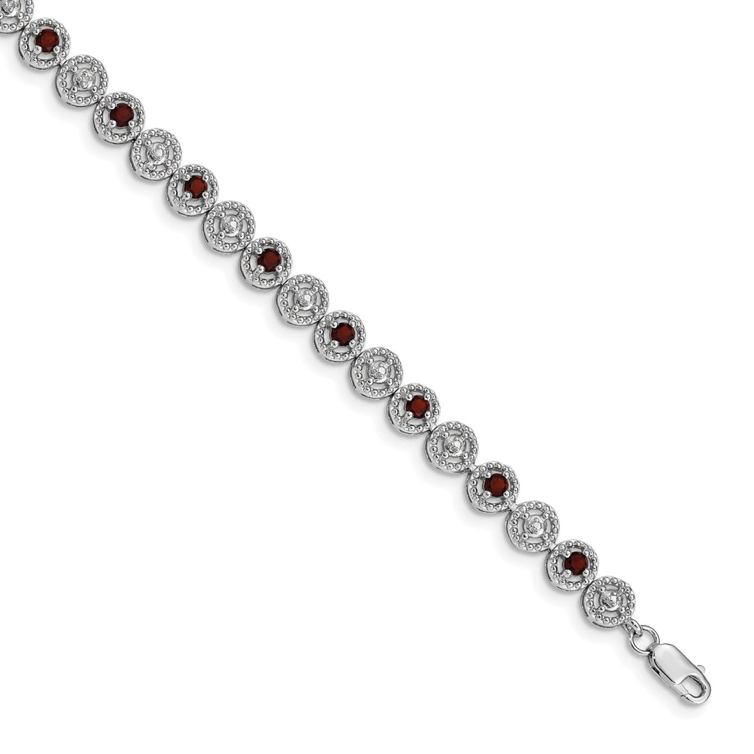 Silver Diamond Garnet Gemstone Bracelet