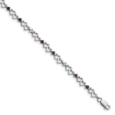 Silver Garnet Gemstone Round Diamond Bracelet