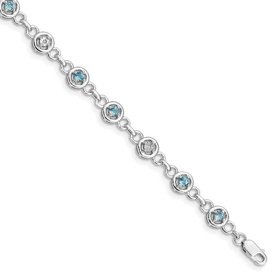 Silver Diamond Blue Topaz Gemstone Bracelet