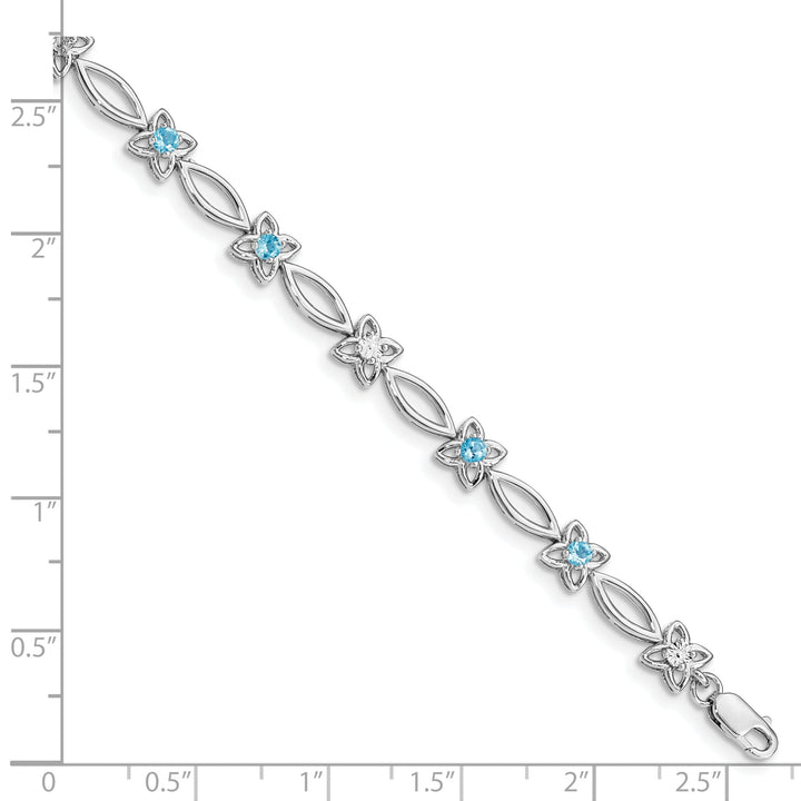 Silver Diamond Blue Topaz Gemstone Bracelet