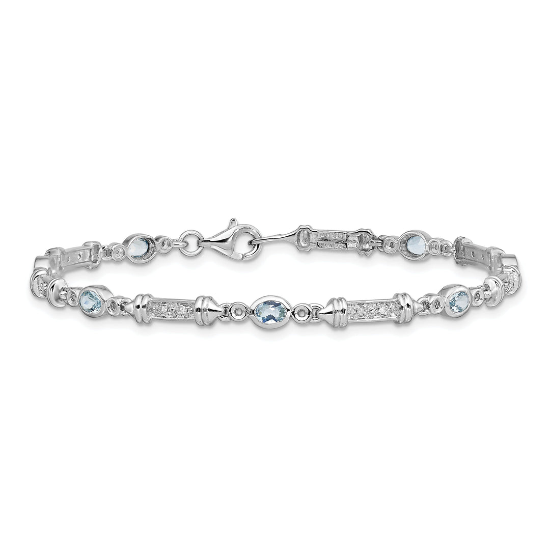 Silver Aquamarine Gemstone Diamond Bracelet