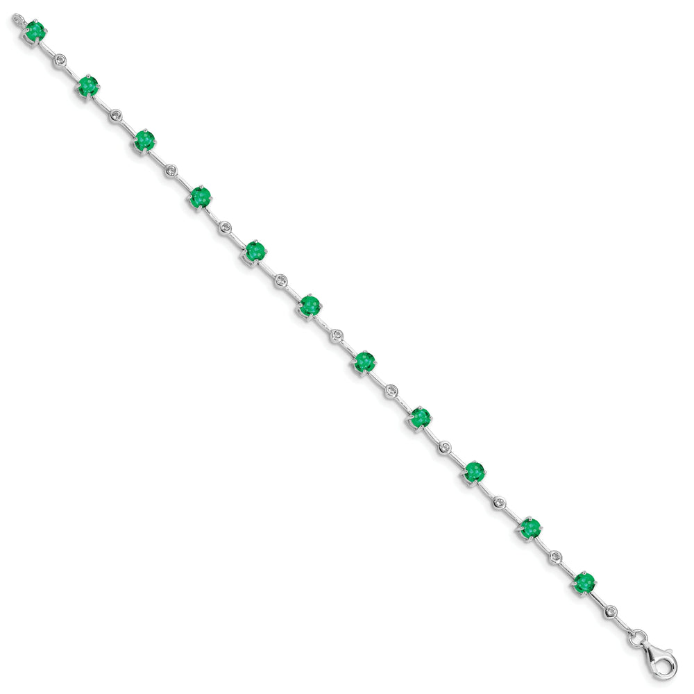 Silver Polished Emerald Bezel Topaz Bracelet