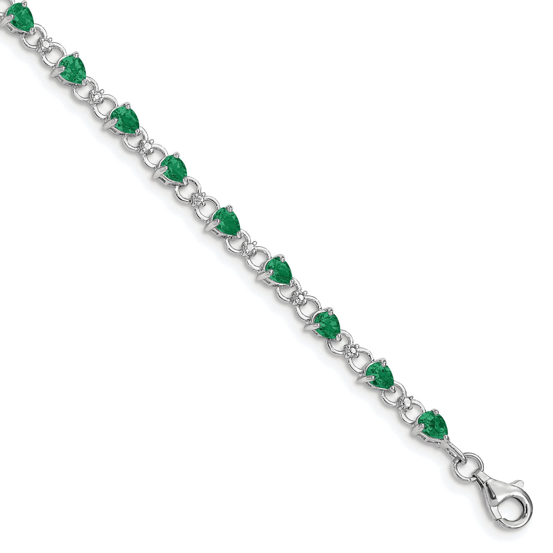 Sterling Silver Emerald Round Diamond Bracelet