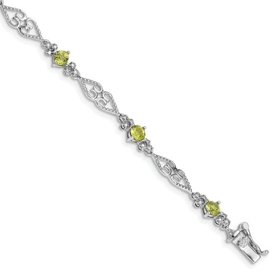 Silver Diamond Peridot Gemstone Bracelet