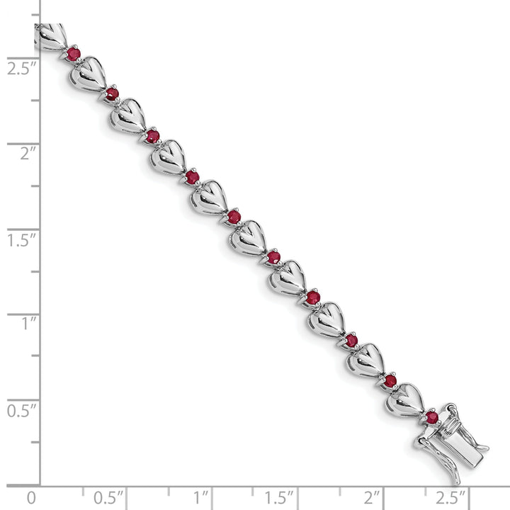 Sterling Silver Polished Ruby Heart Bracelet