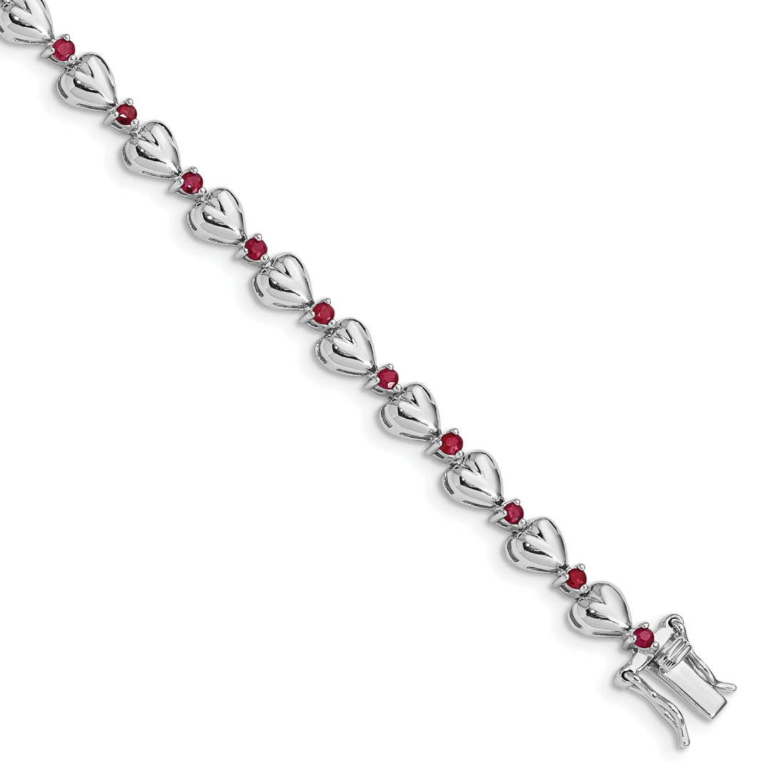 Sterling Silver Polished Ruby Heart Bracelet