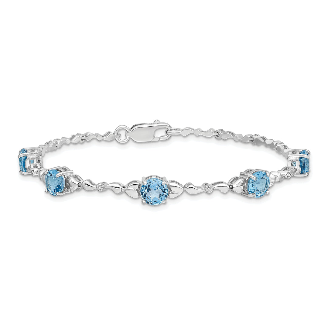 Silver Blue Topaz Gemstones Diamond Bracelet