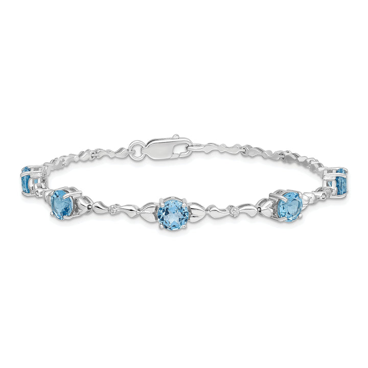 Silver Blue Topaz Gemstones Diamond Bracelet