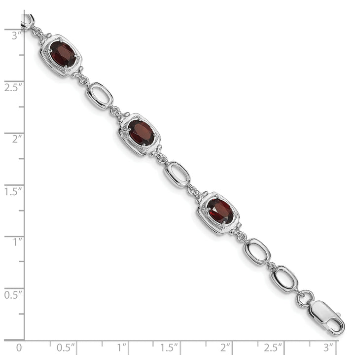 Silver Oval Shape Garnet Gemstone Link Bracelet