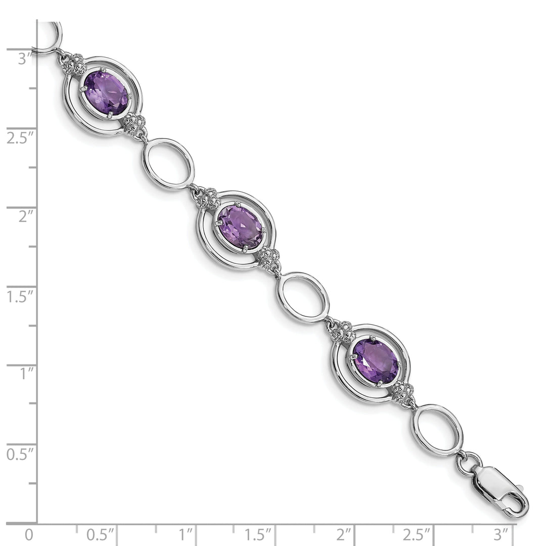 Silver Genuine Amethyst Gemstone Link Bracelet