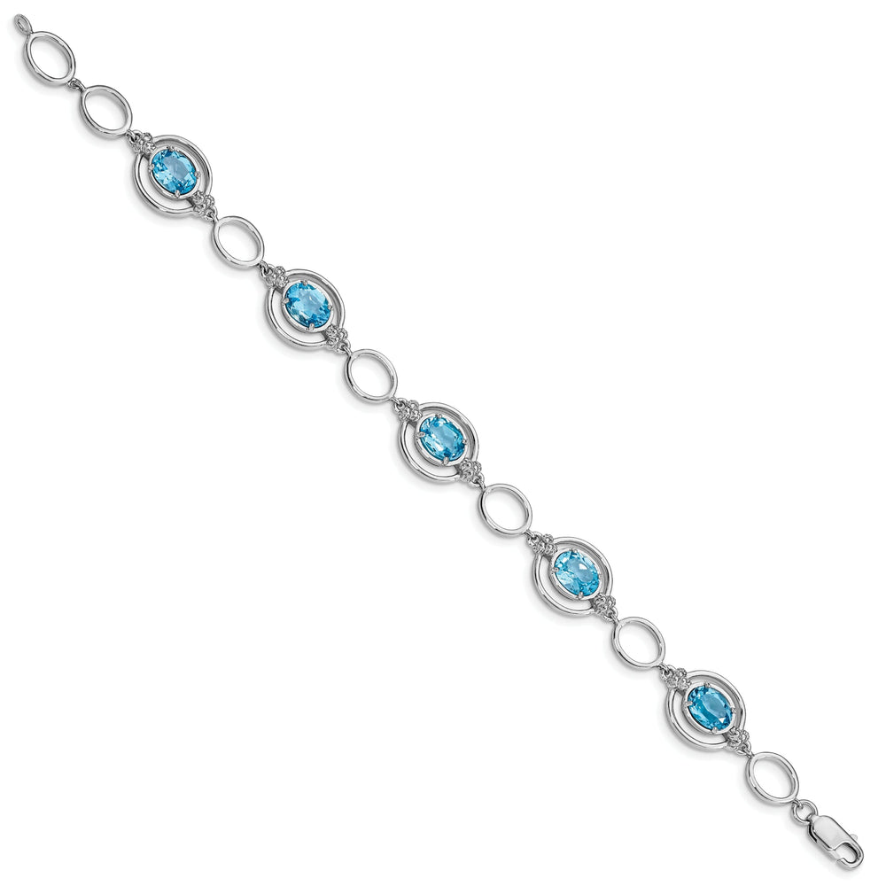 Silver Oval Blue Topaz Gemstone Link Bracelet