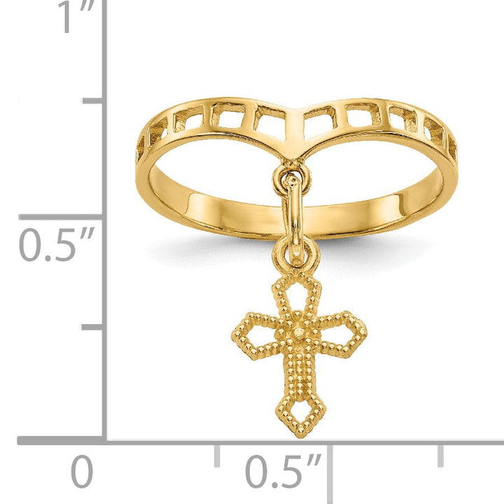 14k Yellow Gold Polished Cross Dangle Charm Ring