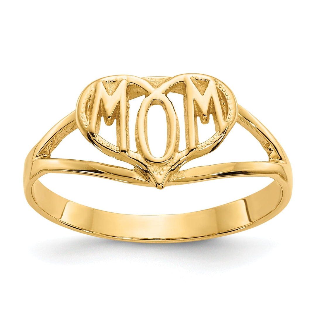 14k Yellow Gold Polished 'Mom' Heart Ring