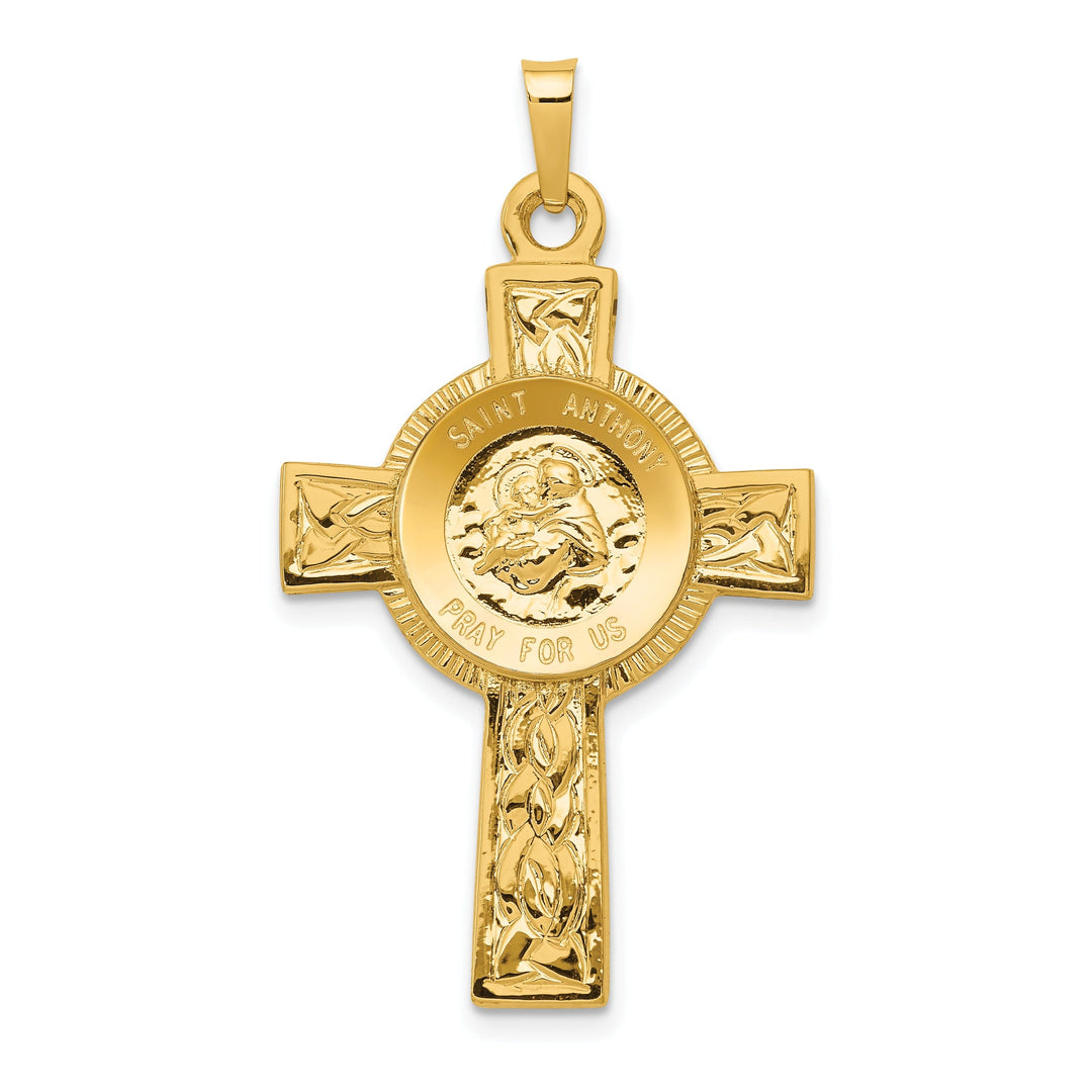 14k Yellow Gold Cross St Anthony Medal Pendant