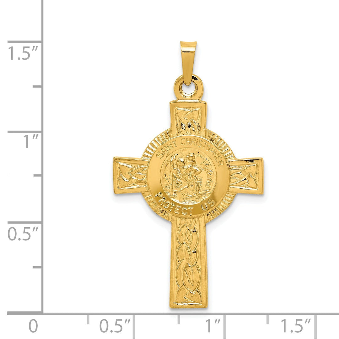 14k Yellow Gold Cross Saint Christopher Medal