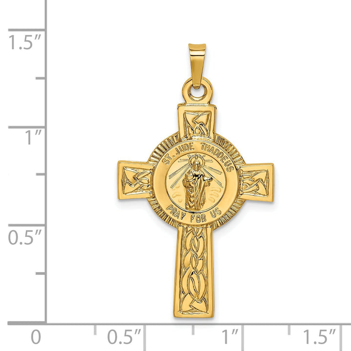 14k Yellow Gold Cross Saint Jude Medal Pendant