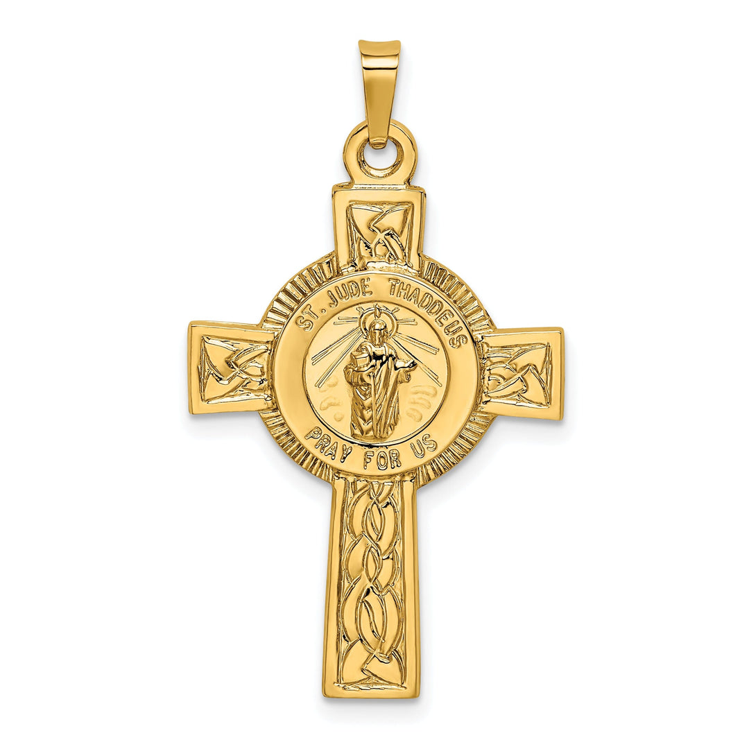 14k Yellow Gold Cross Saint Jude Medal Pendant