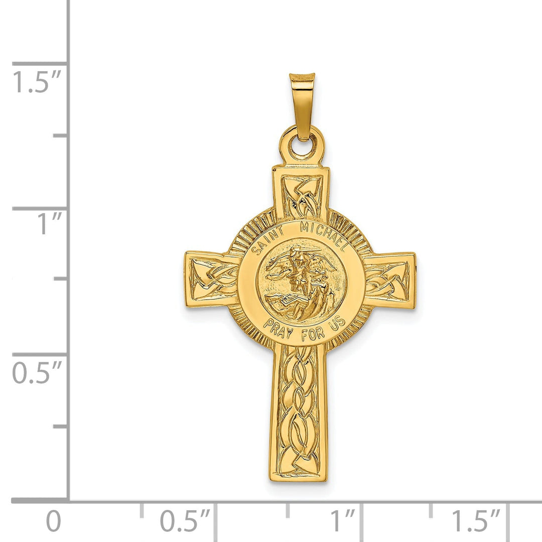 14k Yellow Gold Cross Saint Michael Medal