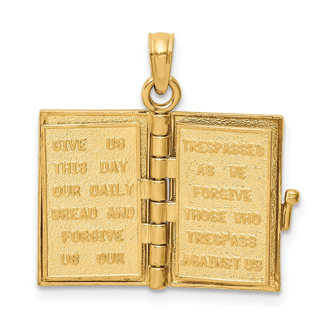14K Yellow Gold 3-D Cross The Lord's Prayer Bible Moveable Pendant