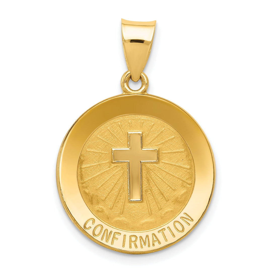 14k Yellow Gold Polished Round Confirmation with Cross Medal Pendant