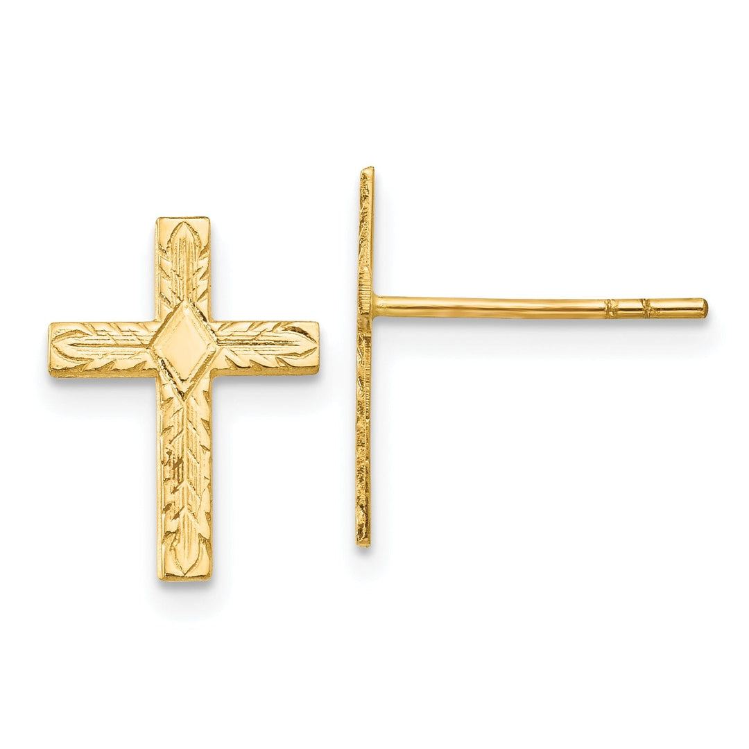 14k Yellow Gold Polished Textured Cross Earrings