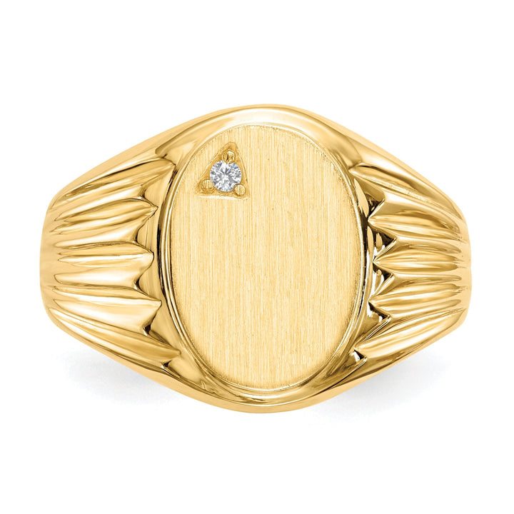14k Yellow Gold Burnish Diamond Signet Ring