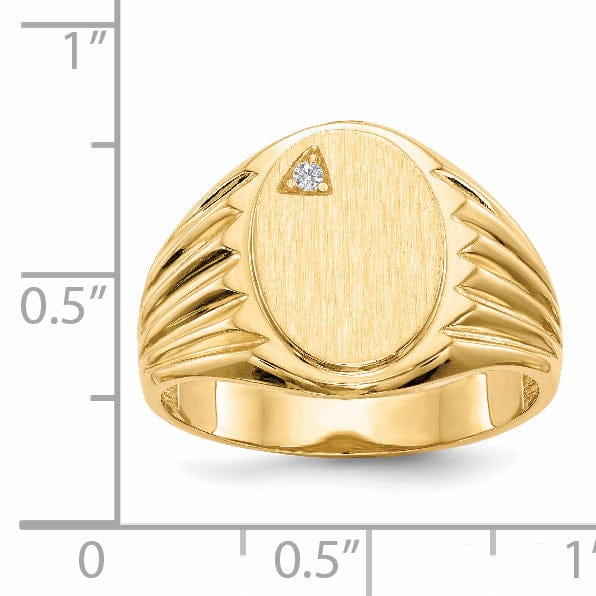 14k Yellow Gold Burnish Diamond Signet Ring