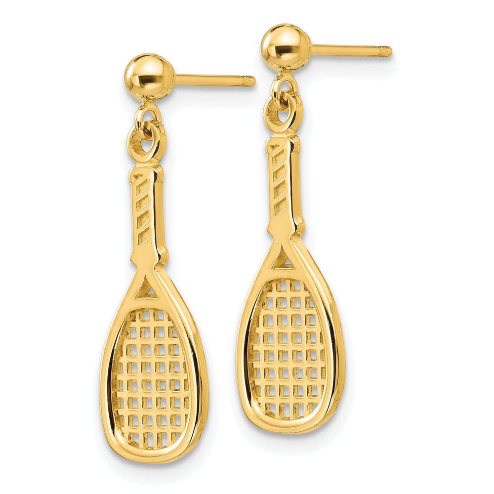 14k Yellow Gold Racquet Dangle Post Earrings