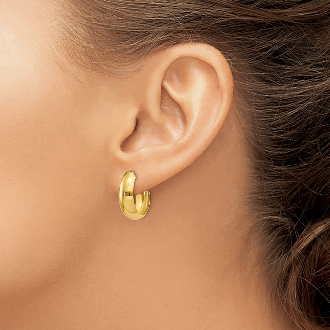 14k Yellow Gold Polished 6.5MM J-Hoop Earrings