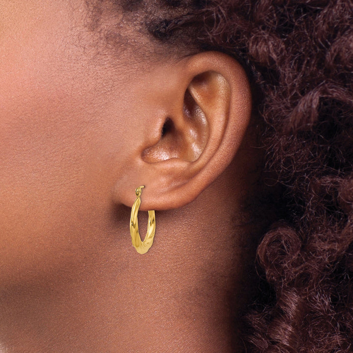 14k Yellow Gold Twisted Hollow Hoop Earrings