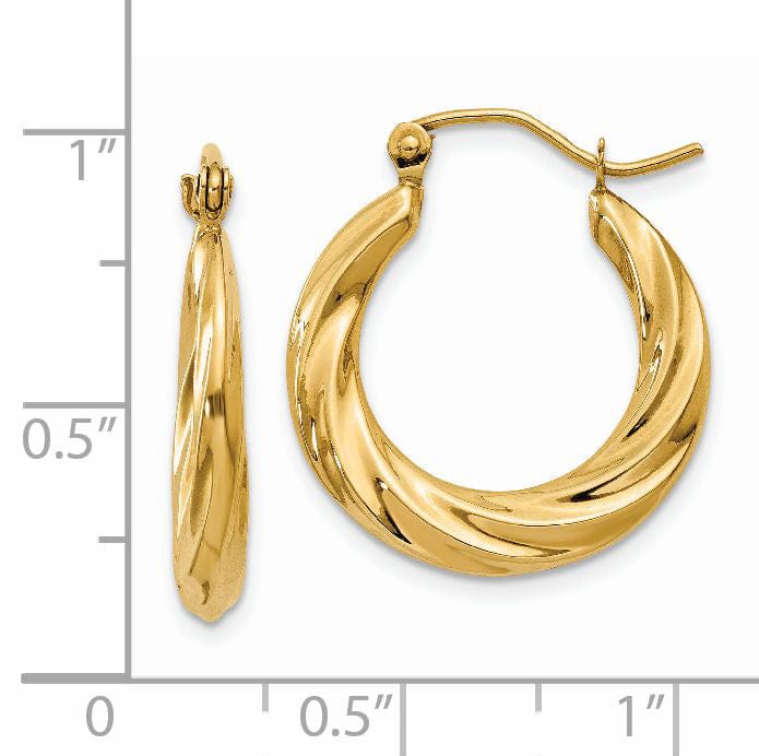 14k Yellow Gold Twisted Hollow Hoop Earrings