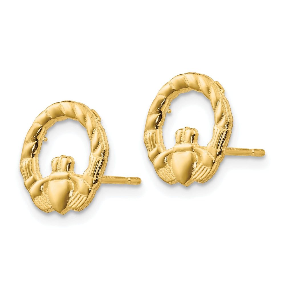 14k Yellow Gold Twist Claddagh Post Earrings