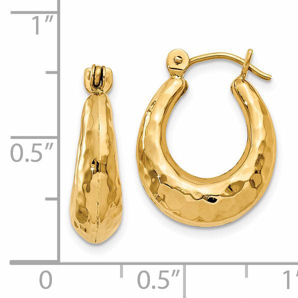 14k Yellow Gold Hammered Fancy Hoop Earrings