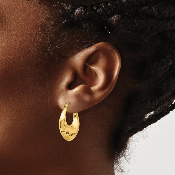 14k Yellow Gold Hammered Fancy Hoop Earrings