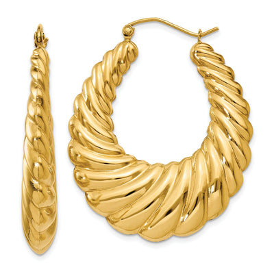 14k Yellow Gold Polished Scalloped Hoop Earrings
