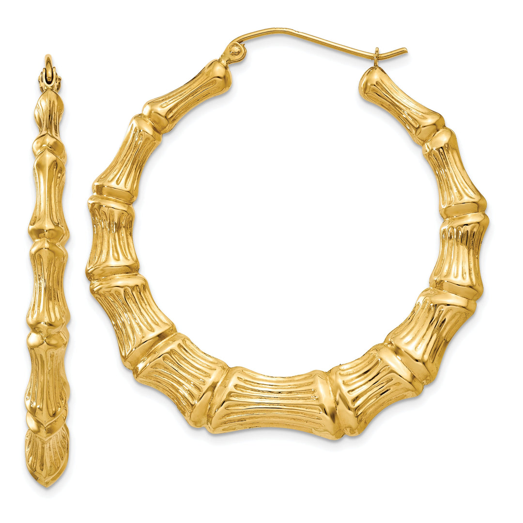14k Yellow Gold Polished Bamboo Hoop Earrings