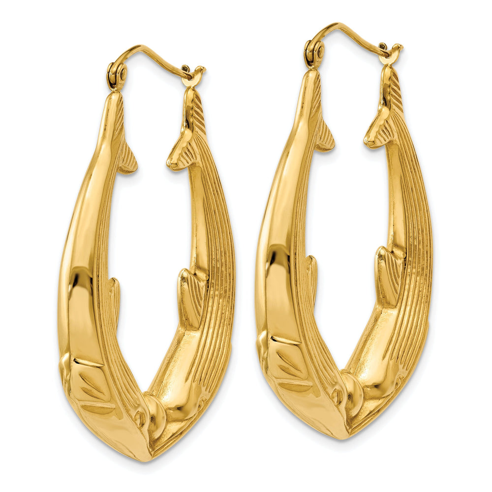 14k Yellow Gold Polished Dolphin Hoop Earrings