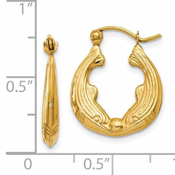 14k Yellow Gold Dolphin Hoop Earrings